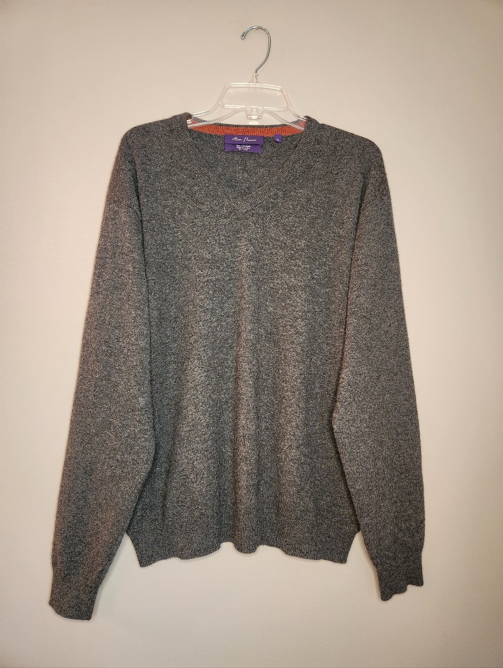 Alan Flusser Men’s 100% Cashmere Gray V-Neck Sweater Size XL